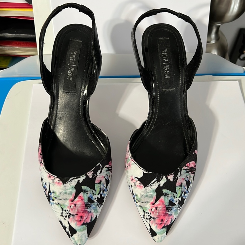 WHBM FLORAL SLINGBACK HEELS